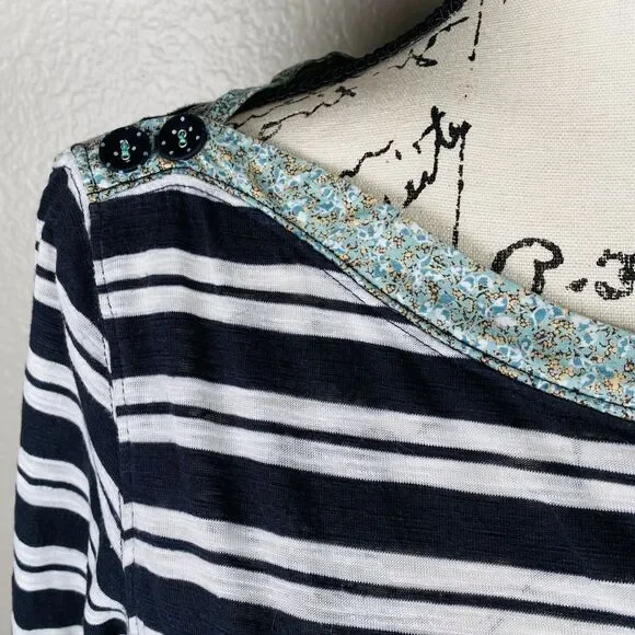 Anthropologie 9-H15 STCL Sz S Long Sleeve Knit Top Black White Striped Boat Neck - Picture 3 of 11